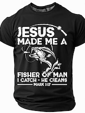  Camiseta gráfica cristiana de pesca para hombres - "Jesús me hizo pescador de hombres" cita de Marcos 1:17 camiseta de manga corta