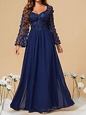 levne Pod $129,99-Šaty Šaty Matky Nevůsty Elegantní Party Neformální Čtvercový Výstřih Dlouhé Délky Chiffon Polyester Dlouhé Rukávy s Jednobarevnými Svatební Host Šaty