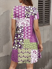 halpa Boho-mekot-Naisten Mini Mekko A-Linjainen Mekko T-paita Mekko Tee Mekko Kesämekko Tyylikäs Mukava Päivittäinen Normaalikoko Kukka Grafiikka Lyhythihainen Crew Neck Purppura Kesä Kevät