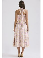 cheap Dresses-Retro Vintage Medieval Renaissance Midi Dress Flare Dress Ren Faire Halter Regency Inspired Floral Women&#039;s Masquerade Wedding Vacation Casual Daily Adults&#039; Dress Summer