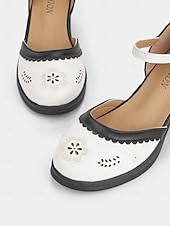 preiswerte Mary Jane Pumps-Damen-Mary-Jane-Pumps im Retro-Stil der 1950er Jahre in Braun und Weiß – elegantes Cut-out-Design für den Alltag, Verabredungen zum Kaffeetrinken und legere Bürosituationen