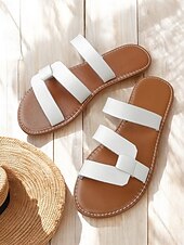 levne Sandály na dovolenou-dámské černé páskové sandály z umělé kůže – minimalistické nazouvací letní boty pro běžné nošení, pláž i dovolenou