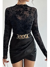 abordables Hauts sexy pour femmes-Femme Chemisier Plein mode manche longue Col Haut Hauts réguliers Vacances Sortie Maille Noir bleu marine Eté