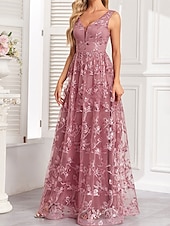 levne Večerní šaty-A-line quinceanera šaty elegantní šaty svatba svatební host dlouhé po zem bez rukávů V výstřih tyl bez zad se sklady