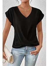 preiswerte Blusen-Damen Bluse Einfach Modern Lässig Kurzarm V Ausschnitt Normale Oberteile Täglich Ausgehen Gerafft Erröten Sie Rosa Schwarz Weiß Wein Sommer
