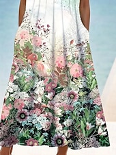 preiswerte Blumenkleider-Damen Midikleid Trägerkleid Sommerkleid Faltenkleid Elegant Urlaub Boho Urlaub Täglich Strand Normale Passform Ombre Blumen Grafik Ärmellos Rundhalsausschnitt Hellgrün Sommer Frühling