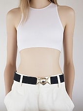 baratos Cinto Feminino-cinto elástico ajustável feminino com fivela de metal da moda - moderno e versátil - adequado para uso diário feminino e passeios casuais