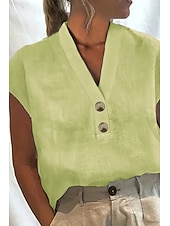 economico Camicie di Lusso-Per donna Misto cotone Blusa Bottoni Semplice Essenziale Moderno Casual Manica Corta Scollo a V Top Regolari Ferie Uscire Bianco Rosa Verde Azzurro Estate