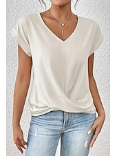 preiswerte Blusen-Damen Bluse Einfach Modern Lässig Kurzarm V Ausschnitt Normale Oberteile Täglich Ausgehen Gerafft Erröten Sie Rosa Schwarz Weiß Wein Sommer