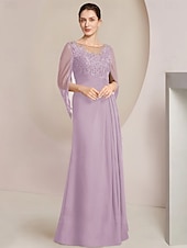 economico Lunghezza del pavimento-Abito Sheath Madre della Sposa Abito Elegante Collo Gioiello Lunghezza Piena Chiffon Manica Mezza con Pizzo Drappeggiato Laterale a Colore Solido taglia personalizzata gratuita