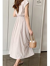 economico disegnare abiti in cotone e lino-Per donna Abito Midi Abiti in cotone e lino Moda Classico Moderno All&#039;aperto Quotidiano Ferie Vestibilità regolare Semplice Senza Maniche Girocollo Nero Verde chiaro Verde militare Blu marino Estate