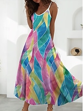 cheap Floral Dress-Women&#039;s Maxi Dress A Line Dress Summer Dress Slip Dress Vacation Casual Daily Regular Fit Floral Graphic Sleeveless V Neck Spaghetti Strap White Blue Orange Summer Spring