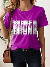 abordables T-shirt Humor &amp; Citations-Femmes T-shirt Graphique Lettre Élégant Occasionnel Manche Courte Col rond Hauts Réguliers Quotidien Week-end Imprimé Noir Rouge Bleu Vert foncé Fuchsia Été Printemps