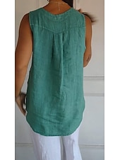 cheap Shirts-Women&#039;s Cotton Linen Shirt Blouse Solid Color Elegant Casual Sleeveless V Neck Regular Tops Daily Holiday Buttons White Navy Blue Green Khaki Summer Spring