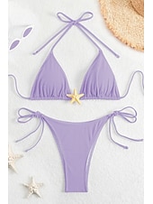 olcso Bikiniszettek-Női Fürdőruha Bikini 2 darab Fürdőruha Nyitott hátú Tropikus Strandruházat Sima Kötőfék nyaka Ujjatlan Fürdőruhák