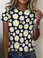 billiga Blommig t-shirt-Dam T-shirt Summer Tops Grafisk Mönster Klassisk Ledigt Kortärmad Rund hals Crop Tops Dagligen Helgen Mönster Regnbåge Sommar Vår Höst