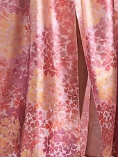 זול אורך רצפה-גזרת A עד הריצפה שמלת אורח לחתונה שמלה רשמית שמלת פלייר שמלה לאם הכלה  חצי שרוול צווארון חולצה אלגנטית בלוק צבע פיצול גבוה חתונה רשמי סאטן עם הדפס פרחוני שסע