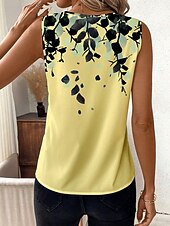 abordables Débardeurs et camisoles femme-Femmes Débardeur caraco A Ombre Fleuri Graphique Élégant Occasionnel Sans manches Col en V Hauts Réguliers Quotidien Imprimé Noir Jaune Été
