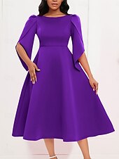 preiswerte Unter 129,99 $-Kleid Mutter der Braut Elegantes Freizeitkleid Rundhalsausschnitt Knie-Länge Polyester 3/4 lange Ärmel mit einfarbig