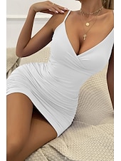 cheap White Graduation Dresses-Women&#039;s Mini Dress White Dress Graduation Dress Bodycon Slip Dress Fashion Party Birthday Date Regular Fit Plain Sleeveless Spaghetti Strap Black White Wine Red Summer
