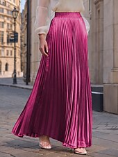 preiswerte Maxi-Röcke-Damen Rock Langer Rock Mode Lang Maxi Hohe Taille Röcke Einfarbig Gerafft Plissiert Schimmernd Mikroelastisch Täglich Ferien Silber Pfauenblau Marineblau Schwarz Frühling, Herbst, Winter, Sommer