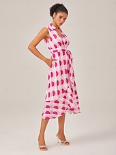 economico Abiti da vacanza-abito camicia a pois rosa in stile vacanziero
