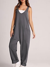 billiga Overall-Kvinnors Jumpsuit Aktiv Enfärgad Ärmlös V-Hals Fickor Semester Daglig Regular Fit Svart Rosa Armégrön Sommar