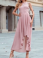 voordelige Onder 129,99 $-Jurk Moeder van de Bruid Jurk Bruiloft Gast Elegant Casual Ronde Hals Vloerlengte Polyester Mouwloos met Kant