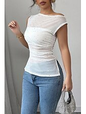 ieftine Bluze și cămăși-Pentru femei Bluză Simplu Modern Casual Fără manșon Stil Nautic Topuri obișnuite Zilnic Concediu Paiete Peteci Alb Vară