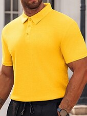 preiswerte Sport-Herren Poloshirts zum Suchbegriff: &quot;Waffel&quot; Golfhemd Arbeit Casual Kargen Kurzarm Basic Modern Glatt Knopf Sommer Frühling Regular Fit Schwarz Weiß Gelb Rote Hellgrau Hellblau Poloshirts zum