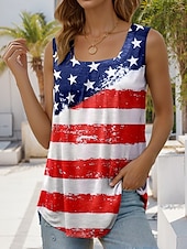 voordelige Onafhankelijkheidsdag Top-Vrouwen Patriotische Camisole Tanktop Graphic Vlag Ster Stijlvol Casual Mouwloos Vierkante Hals Gewone Tops Dagelijkse Feestdag Rimpel Print Rood Zomer