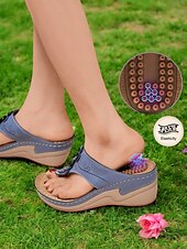 economico Sandali Comodi-sandali infradito da donna con zeppa e plantare massaggiante – infradito bohémien floreali per un comfort casual estivo, da spiaggia e all&#039;aria aperta