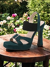 economico Sandali Eleganti-sandali con tacco a blocco e plateau verde per donna – scarpe aperte in pelle scamosciata per feste e appuntamenti estivi