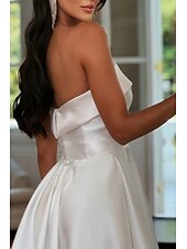 cheap Little White Dresses-Engagement Little White Dresses Wedding Dresses A-Line Sweetheart Sleeveless Tea Length Satin Bridal Gowns With Pleats Solid Color 2025
