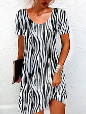 cheap Art&amp;Design Dress-Women&#039;s Mini Dress Casual Dress T Shirt Dress Tee Dress Sundress A Line Dress Stylish Casual Holiday Beach Regular Fit Graphic Stripe Short Sleeve Crew Neck Blue Summer Spring