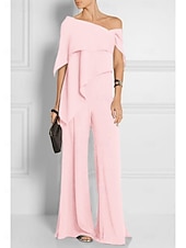 abordables Combinaisons pour maman-Combinaisons invitée de mariage élégante robe de mariage formelle fête longueur du sol manches courtes épaules dénudées automne invité de mariage chiffon avec volants 2025 taille sur mesure gratuite