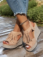 olcso Nyári szandálok-női rojtos ékszandál – boho peep toe platformsarkú cipő nyári tengerparti nyaraláshoz, elegáns alkalmi ruhák és fesztiválruházat