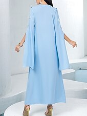 preiswerte Unter 129,99 $-Blaue Glitzer Mutter der Braut Kleid Elegantes Hochzeitsgastkleid V-Ausschnitt Maxi-Länge Chiffon Lange Ärmel mit Kristallen