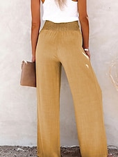 abordables Pantalón liso de lino y algodón-Mujer Pantalones de lino y algodón pantalones Casual Longitud total Cintura Media Plano Cintura elástica Confortable Al Aire Libre Deporte Calle Vino Azul marinero Gris Negro Verano Ajuste regular