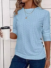 ieftine Topuri simple pentru femei-Pentru femei Tricou Simplu Modă Modern Manșon Lung Stil Nautic Topuri obișnuite Zilnic Capsă Negru Alb Albastru celest Vară
