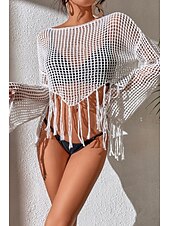 cheap Blouses &amp; Shirts-Women&#039;s Blouse Plain Modern Casual Long Sleeve Crew Neck Regular Tops Daily Holiday Going out Hollow Out Fringe Black White Green Summer