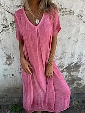 abordables Vestido Sencillo-Vestido maxi de mujer vestido en A de color sólido casual al aire libre ajuste regular gráfico sin mangas cuello en V fucsia naranja azul oscuro gris verano
