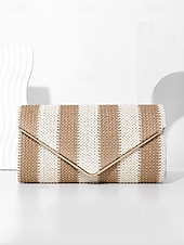 voordelige Clutches &amp; Avondtasjes-dames gestreepte geweven envelop clutch - met ketting, kan op één schouder of crossbody worden gedragen, modieus en veelzijdig, geschikt voor strandfeestjes en dagelijks gebruik zwart rood kaki