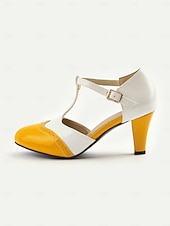 abordables Madre de la Novia/Novio-Zapatos Mary Jane con tiras en T de estilo vintage de los años 50 para mujer: zapatos de tacón bajo con diseño brogue de dos tonos para fiestas retro, ropa de oficina y ocasiones especiales