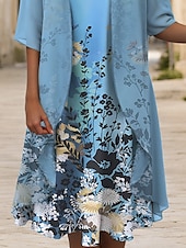 economico Abito Floreale-Abito di laurea Donna Abito Midi 2 Pezzi Completo Abito a A Abito estivo Vacanza Casual Stampa Floreale Grafica Maniche a metà Collo rotondo Quotidiano Blu Estate Primavera Fit morbido