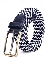 cheap Men&#039;s Belts-Men&#039;s Braided Elastic Stretch Belt – Multicolor Woven Design with Leather Tip &amp; Metal Buckle, Casual &amp; Golf Style, Adjustable Fit for Jeans &amp; Trousers, Perfect for Sports &amp; Everyday Wear