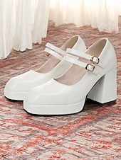 cheap 1980s-Women&#039;s 1980s Retro Double Strap Mary Jane Heels – Green Patent Leather Block Heel Platform Shoes for Vintage-Inspired Fashion, Parties, and Casual Wear