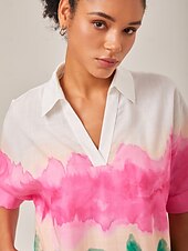 baratos vestido casual estampado-vestido camisa estampado com gradiente de cor