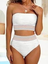 olcso Bikiniszettek-Női fürdőruhák bikini tankini alsóneműk fürdőruhák hátsó kivágásos hasformáló magas derék karcsú nyaralás strandruha egyszínű szíj nélküli ujjatlan fürdőruhák