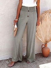 abordables Pantalón liso de lino y algodón-Mujer Pantalones de lino y algodón pantalones Casual Longitud total Cintura Media Plano Cintura elástica Confortable Al Aire Libre Deporte Calle Vino Azul marinero Gris Negro Verano Ajuste regular